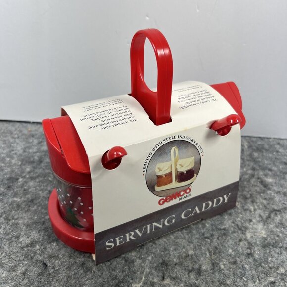 Vtg Gemco Holidays Condiment Jelly Jam Sauce Serving Caddy Set Spoon Glass NOS - Picture 3 of 12